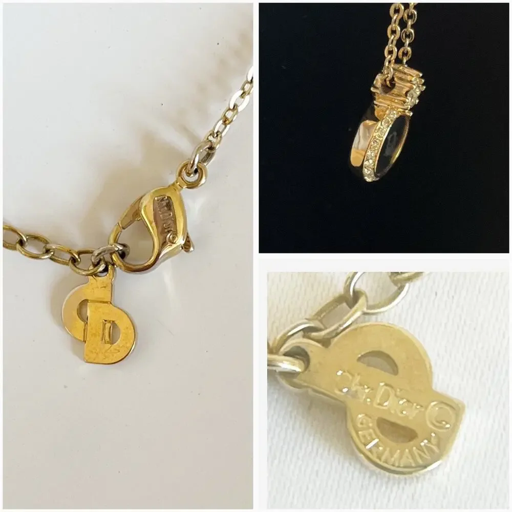 DIOR Vintage Crystal & Enamel Pendant Necklace - Picture 6 of 12